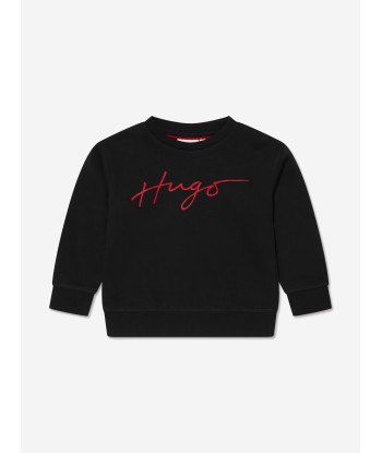 Hugo Boys Organic Cotton Logo Print Sweatshirt in Black vente chaude votre 