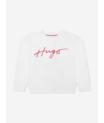 Hugo Boys Organic Cotton Logo Print Sweatshirt in White sélection de produits