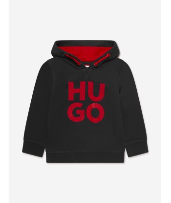 Hugo Boys Organic Cotton Logo Print Hoodie in Black 2024