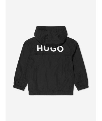 Hugo Boys Logo Hooded Windbreaker in Black brillant des détails fins