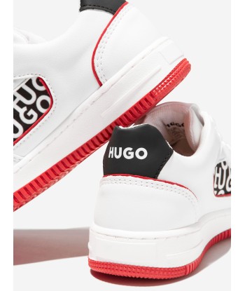 Hugo Boys Faux Leather Logo Trainers in White JUSQU'A -70%! 