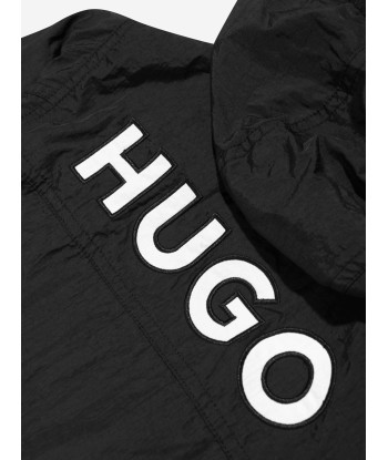 Hugo Boys Logo Hooded Windbreaker in Black brillant des détails fins