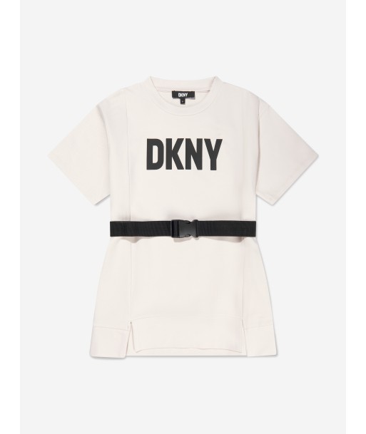 DKNY Girls Logo Print Dress With Belt in White vous aussi creer 