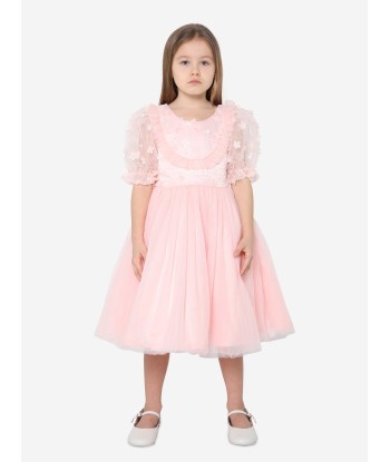 iAMe Girls Short Sleeve Embroidered Dress in Pink Les magasins à Paris