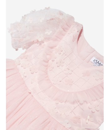 iAMe Girls Short Sleeve Embroidered Dress in Pink Les magasins à Paris