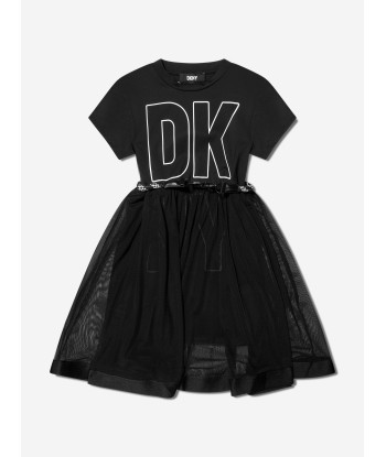 DKNY Girls Layered Dress With Belt in Black Livraison rapide