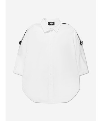 Karl Lagerfeld Girls Logo Tape Shirt Dress in White pas chere