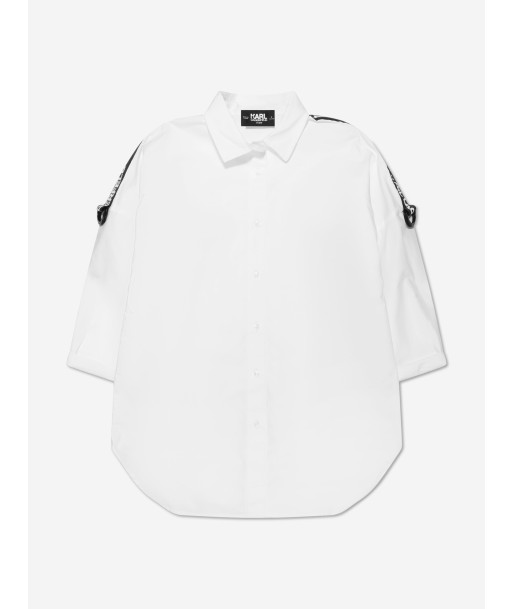 Karl Lagerfeld Girls Logo Tape Shirt Dress in White pas chere