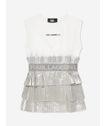 Karl Lagerfeld Girls Pleated Tiered Dress in Grey une grave pollution 