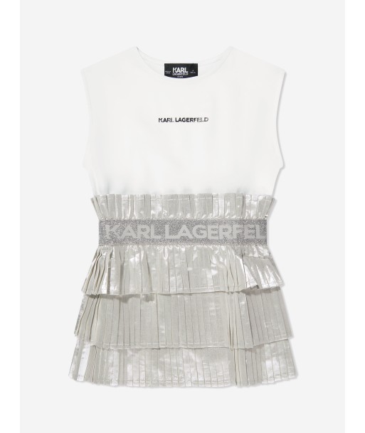 Karl Lagerfeld Girls Pleated Tiered Dress in Grey une grave pollution 