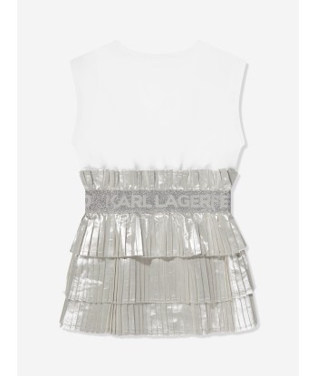 Karl Lagerfeld Girls Pleated Tiered Dress in Grey une grave pollution 