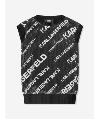 Karl Lagerfeld Girls Sequin Logo Dress in Black En savoir plus