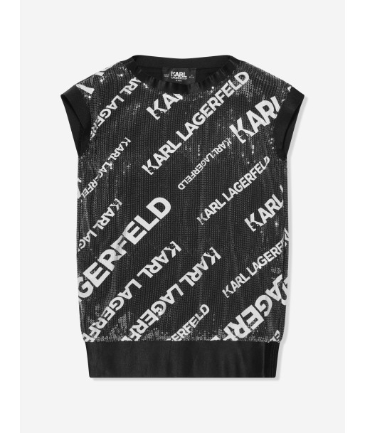 Karl Lagerfeld Girls Sequin Logo Dress in Black En savoir plus