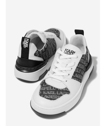 Karl Lagerfeld Boys Leather Logo Trainers in White solde