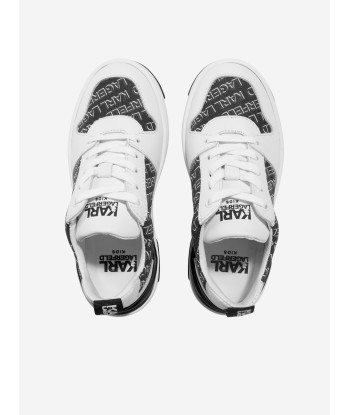 Karl Lagerfeld Boys Leather Logo Trainers in White solde