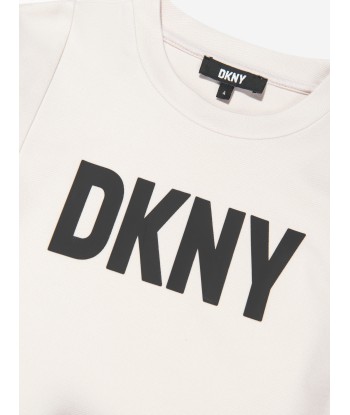 DKNY Girls Logo Print Dress With Belt in White vous aussi creer 