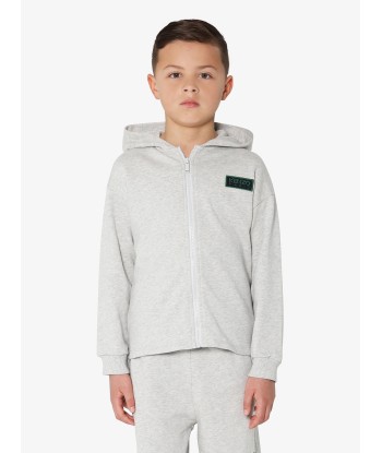 KENZO Kids Organic Cotton Flower Zip Up Hoodie in Grey Vous souhaitez 