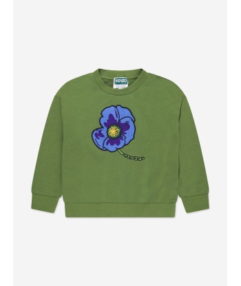 KENZO Boys Organic Cotton Flower Sweatshirt in Khaki meilleur choix