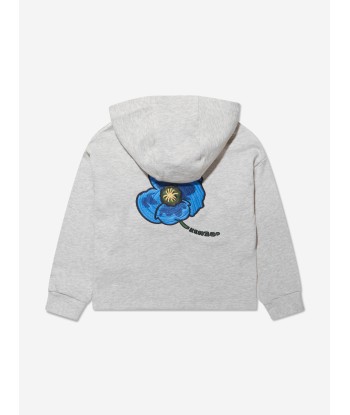 KENZO Kids Organic Cotton Flower Zip Up Hoodie in Grey Vous souhaitez 