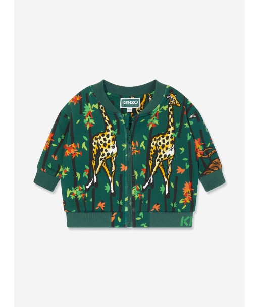 KENZO Baby Boys Giraffe Zip Up Sweatshirt in Green ouvre sa boutique