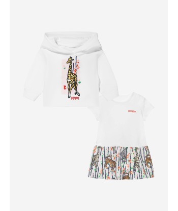 KENZO Baby Girls Organic Cotton Hoodie And Dress Set in White 2 - 3 jours ouvrés.