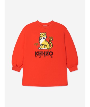 KENZO Girls Kotora Print Sweater Dress in Red en linge