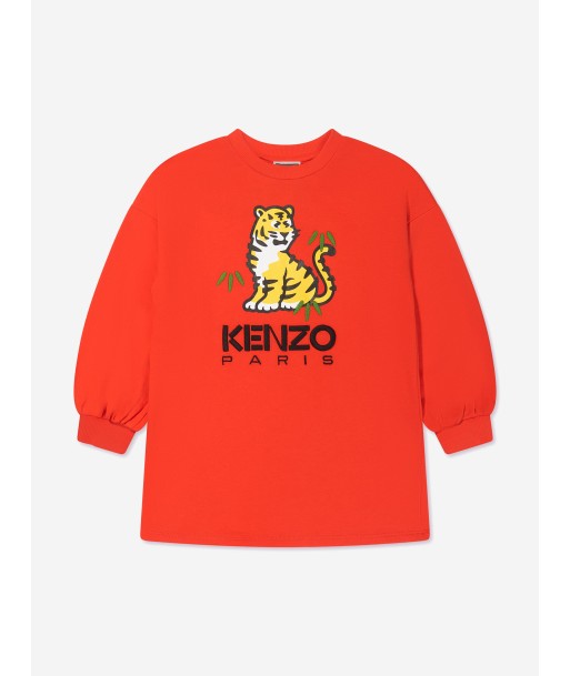 KENZO Girls Kotora Print Sweater Dress in Red en linge