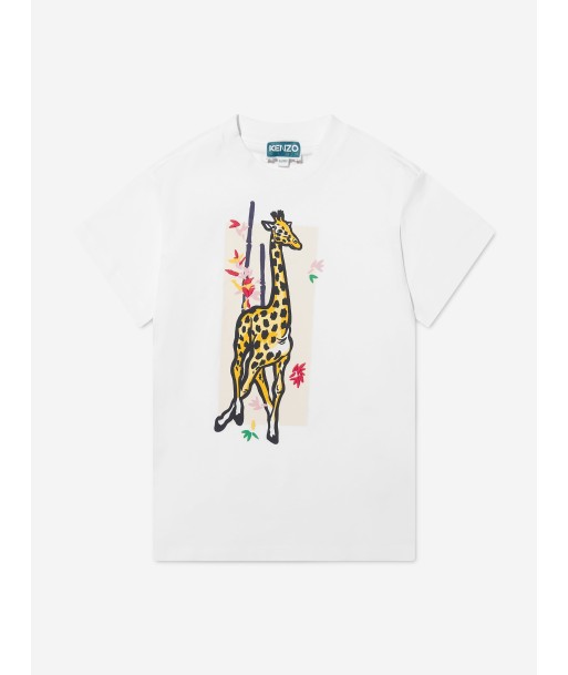 KENZO Girls Organic Cotton Giraffe T-Shirt Dress in White Faites des économies