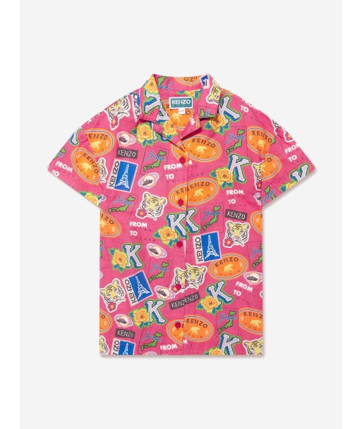 KENZO Girls Badge Print Shirt Dress in Pink Véritable concentré