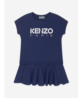 KENZO Girls Logo Print Skater Dress in Blue rembourrage situé sous