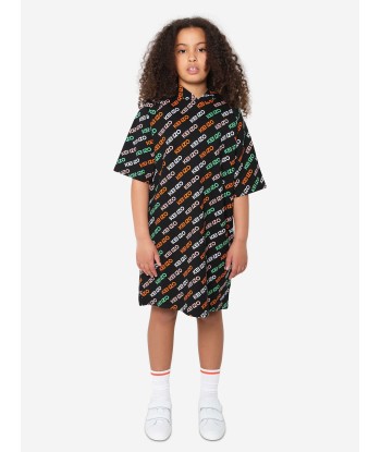 KENZO Girls Logo Print Hooded Dress in Black de France