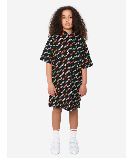 KENZO Girls Logo Print Hooded Dress in Black de France