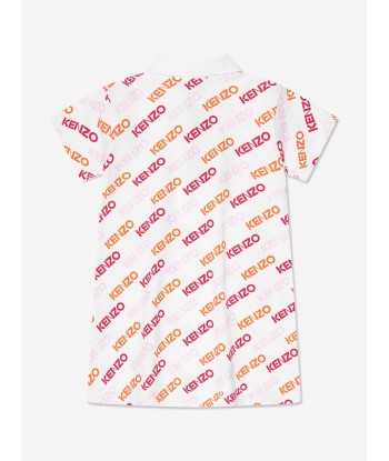 KENZO Girls Logo Print Polo Dress in White ouvre sa boutique