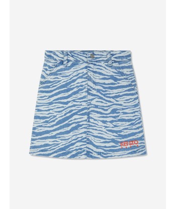 KENZO Girls Tiger Striped Denim Skirt In Blue pour bénéficier 