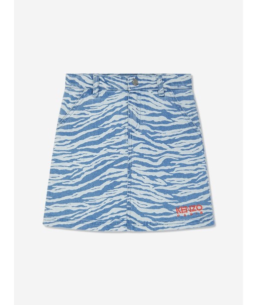 KENZO Girls Tiger Striped Denim Skirt In Blue pour bénéficier 