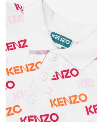 KENZO Girls Logo Print Polo Dress in White ouvre sa boutique