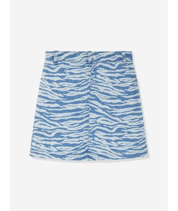 KENZO Girls Tiger Striped Denim Skirt In Blue pour bénéficier 