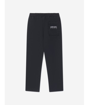 KENZO Boys Straight Cut Twill Trousers in Black pas cheres