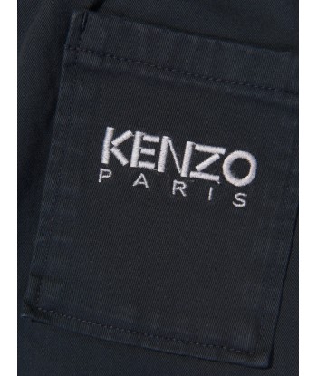 KENZO Boys Straight Cut Twill Trousers in Black pas cheres