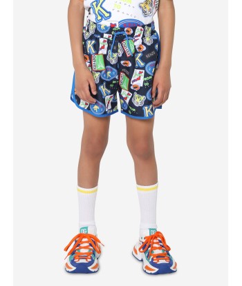 KENZO Boys Badge Print Swim Shorts in Navy s'inspire de l'anatomie humaine