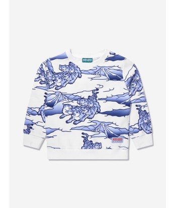 KENZO Boys Tiger Print Sweatshirt in White Fin de série