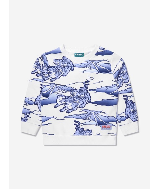 KENZO Boys Tiger Print Sweatshirt in White Fin de série