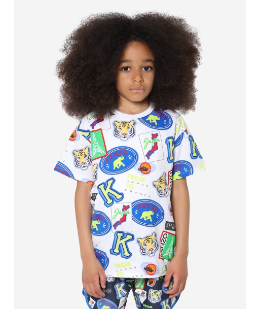 KENZO Boys Badge Print T-Shirt in White Fin de série