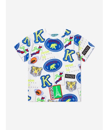 KENZO Boys Badge Print T-Shirt in White Fin de série