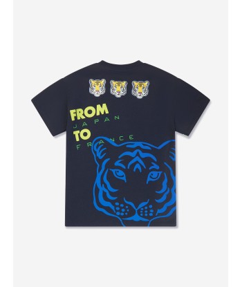 KENZO Boys Organic Cotton Logo T-Shirt in Navy du meilleur 