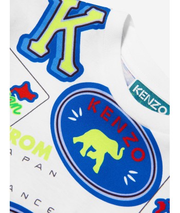 KENZO Boys Badge Print T-Shirt in White Fin de série