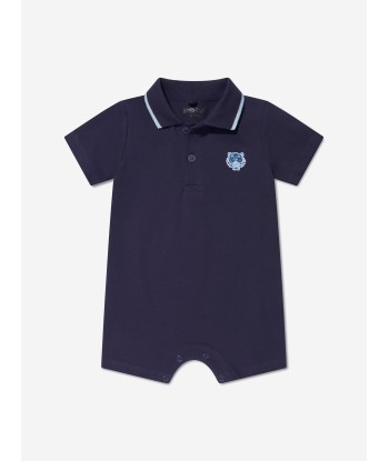 KENZO Baby Boys Organic Cotton Tiger Polo Romper in Navy la livraison gratuite