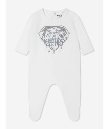 KENZO Baby Organic Cotton Elephant Babygrow in White du meilleur 