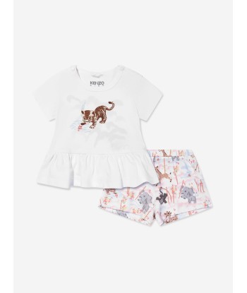 KENZO Baby Girls Organic Cotton T-Shirt And Shorts Set in White À commander