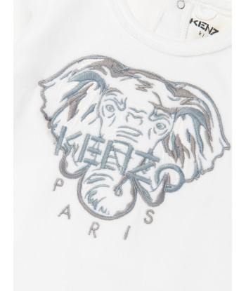 KENZO Baby Organic Cotton Elephant Babygrow in White du meilleur 